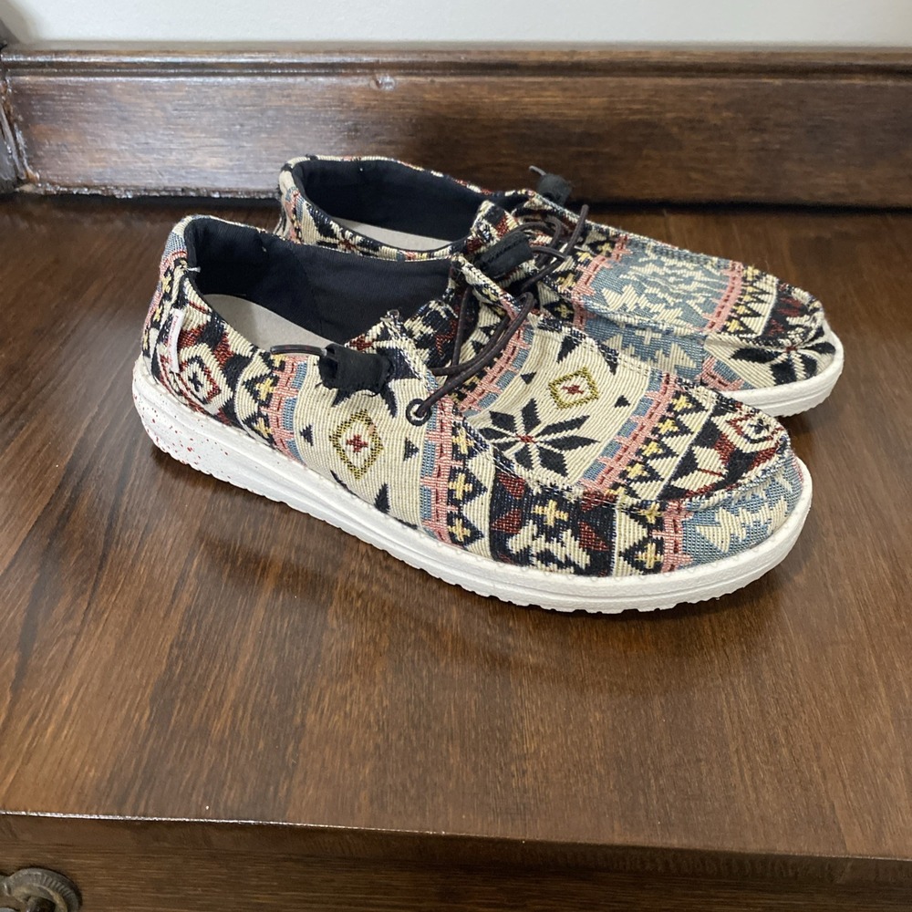 Hey Dude Wendy Woven Aztec Black Shoes Womens Size 6 Slip On Casual 121414812